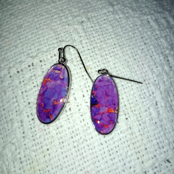 NEW! Stunning Silver & Purple Oval Earrings FRENCH HOOKS - FLIRTY FUN - Picture 2 of 7